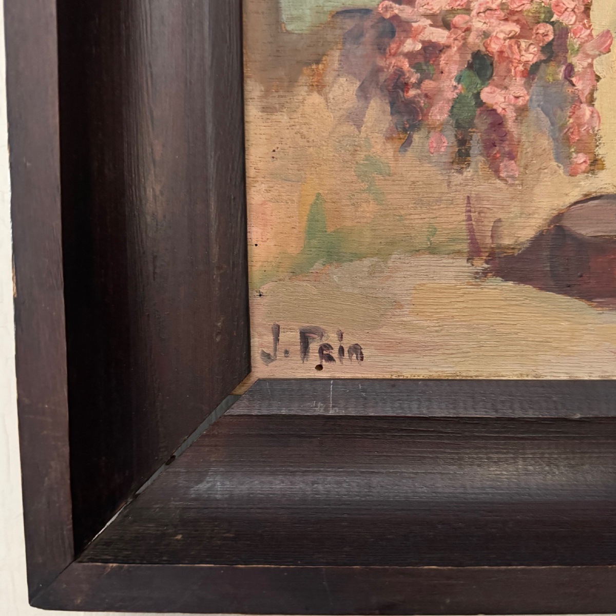 Oil On Panel By Jeanne Prin, Facade Of A Flowered House-photo-3