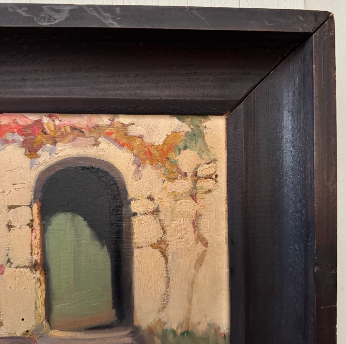 Oil On Panel By Jeanne Prin, Facade Of A Flowered House-photo-4