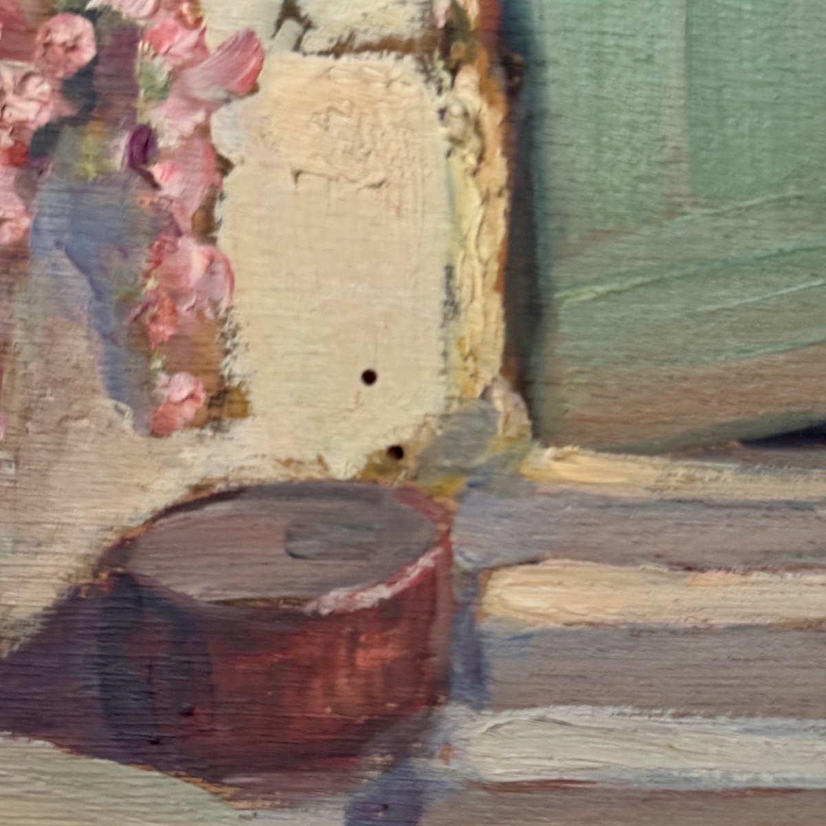 Oil On Panel By Jeanne Prin, Facade Of A Flowered House-photo-3