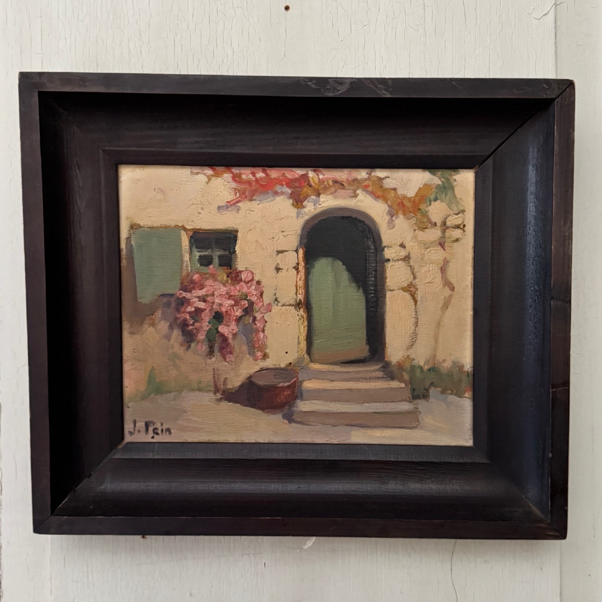 Oil On Panel By Jeanne Prin, Facade Of A Flowered House