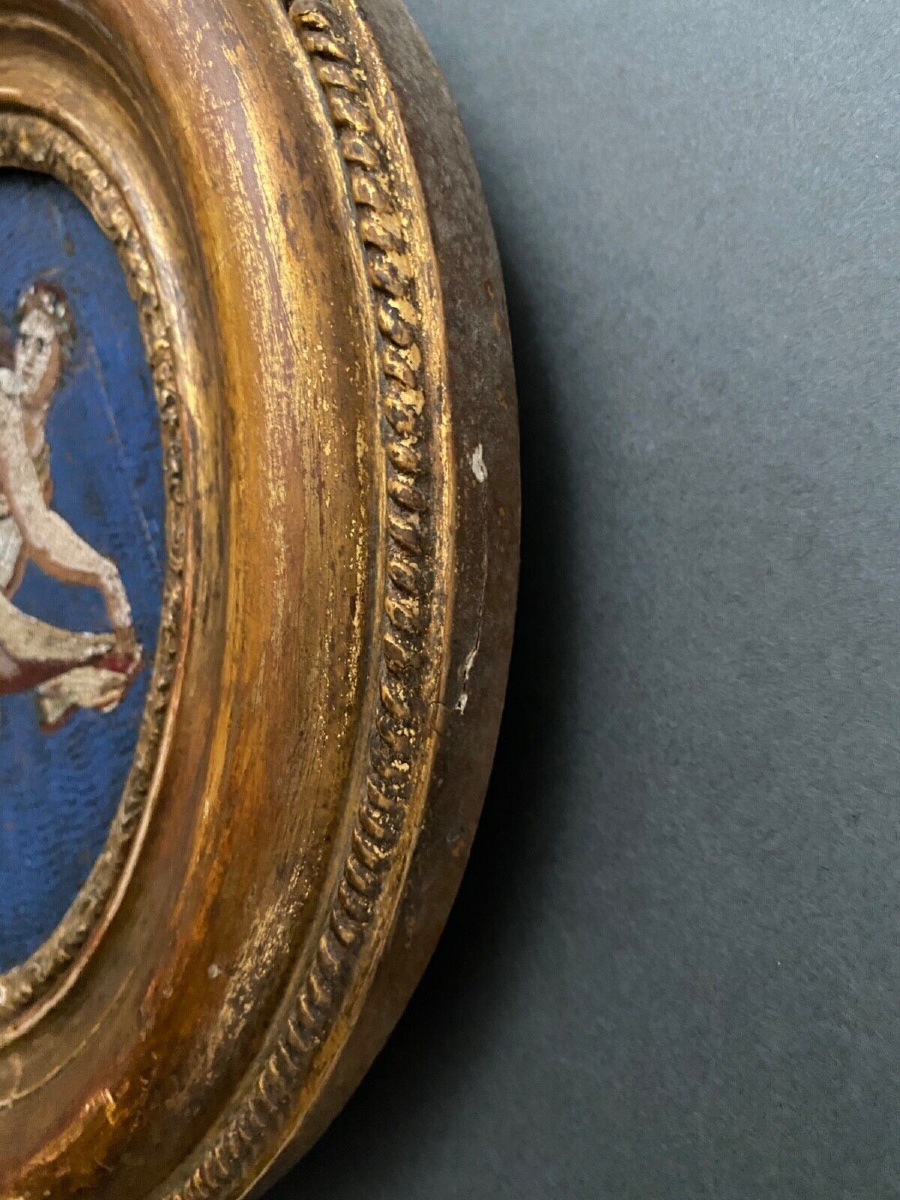 Micro-mosaic Plaque Of A Greek Dancer In Antique 19th Century Oval Frame-photo-1