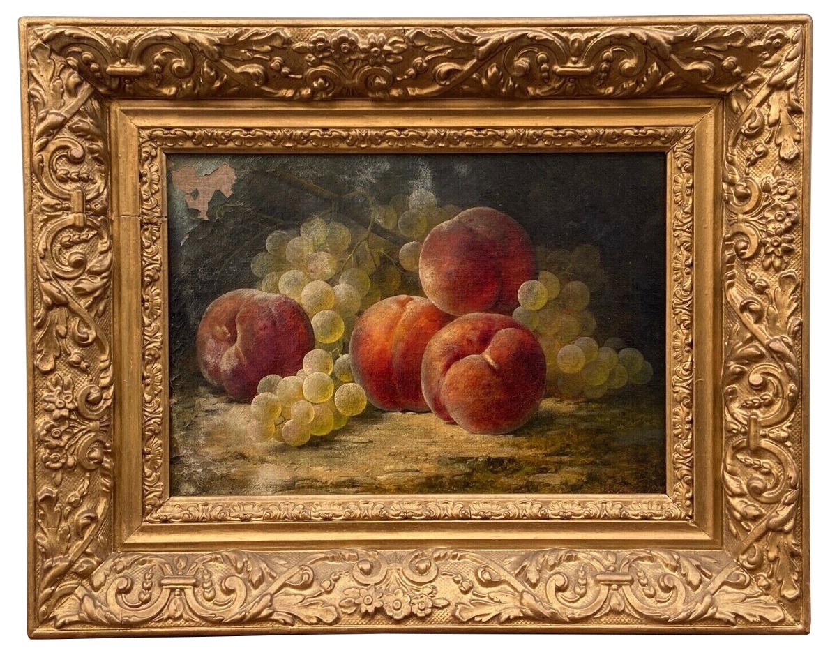 Still Life By Joseph-eugène Gilbault Peaches And Bunches Of Grapes