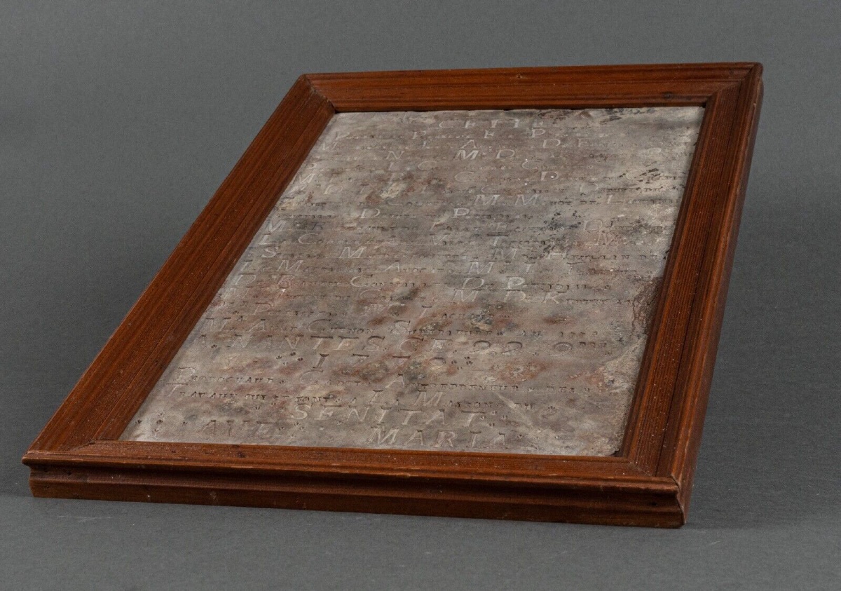 Engraved Slate Stone Dated 1779 Decorated With Donor Names-photo-3