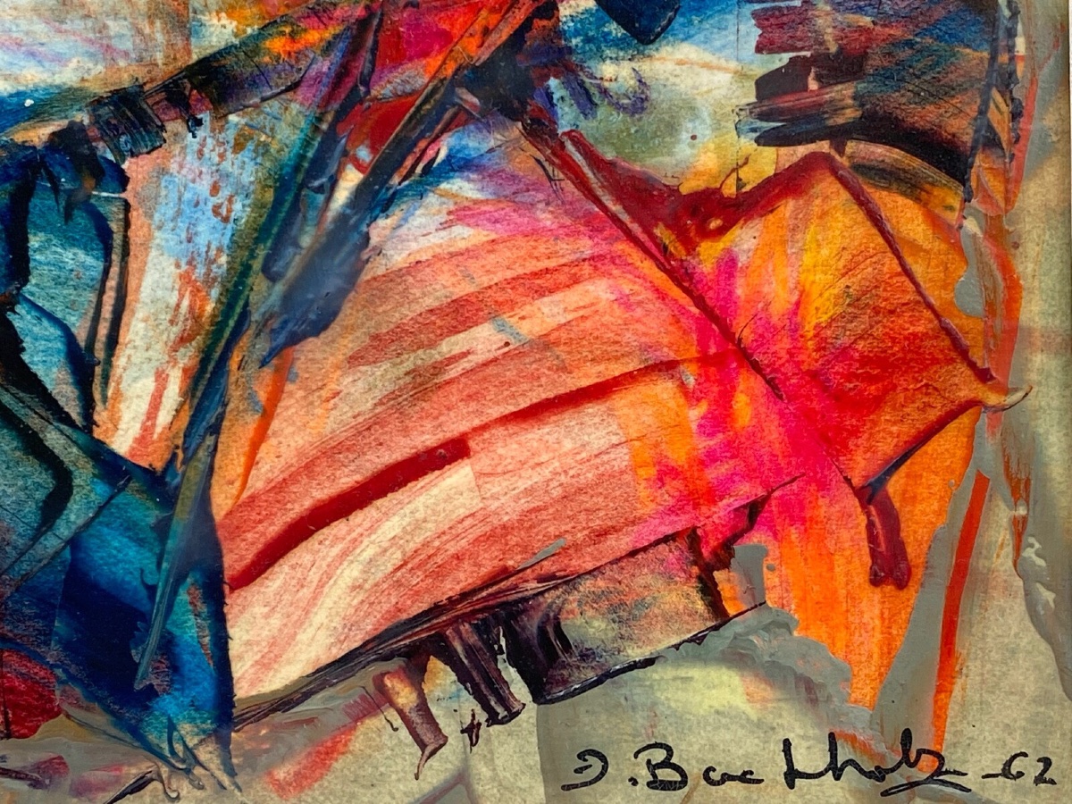 Oil Gouache Abstract Composition By Jacques Buchholz On Paper 1962-photo-1