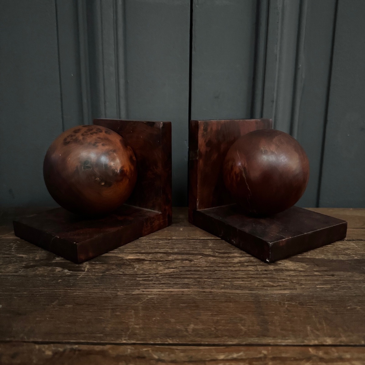 Pair Of 1950s Art Deco Burl Bookends-photo-2