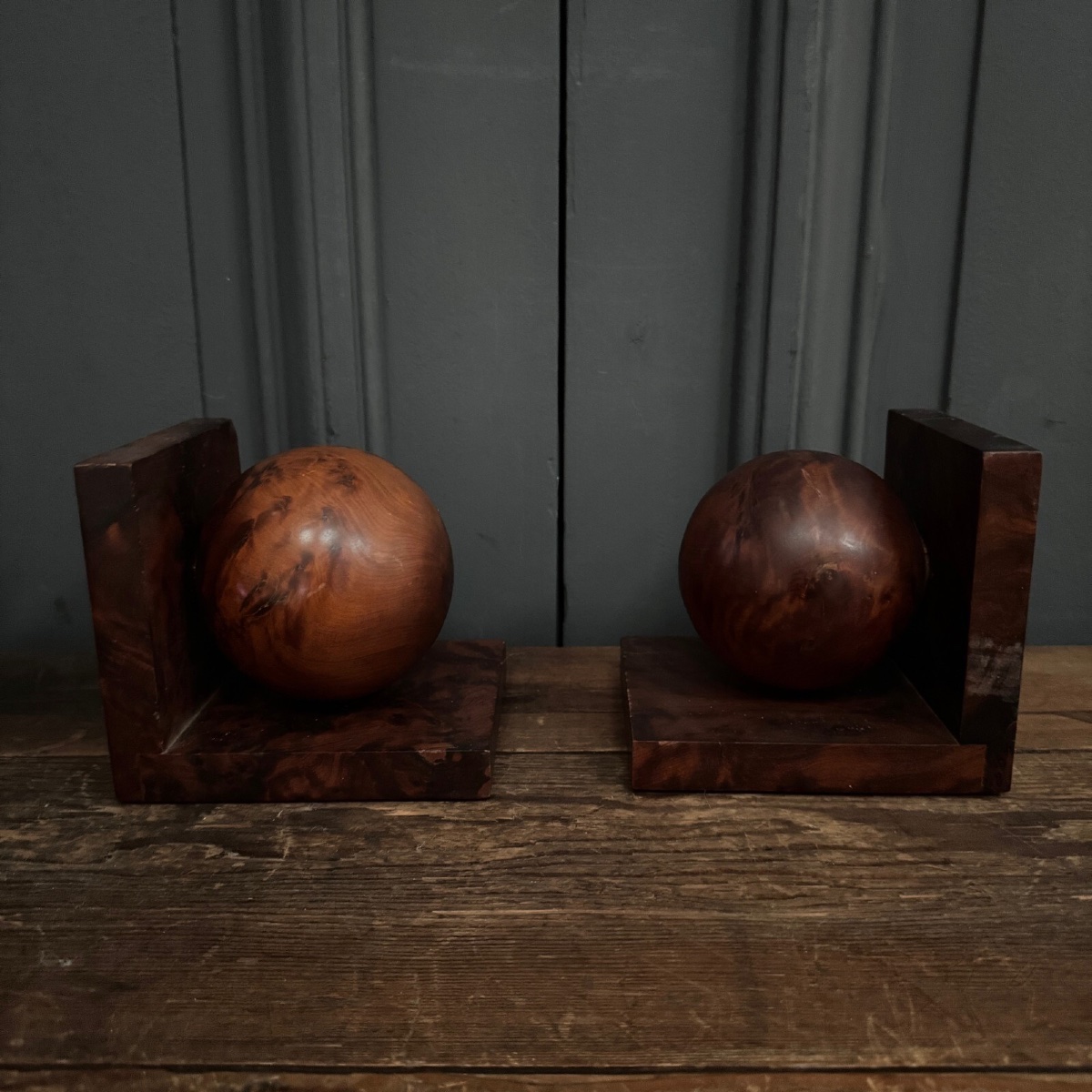 Pair Of 1950s Art Deco Burl Bookends-photo-4