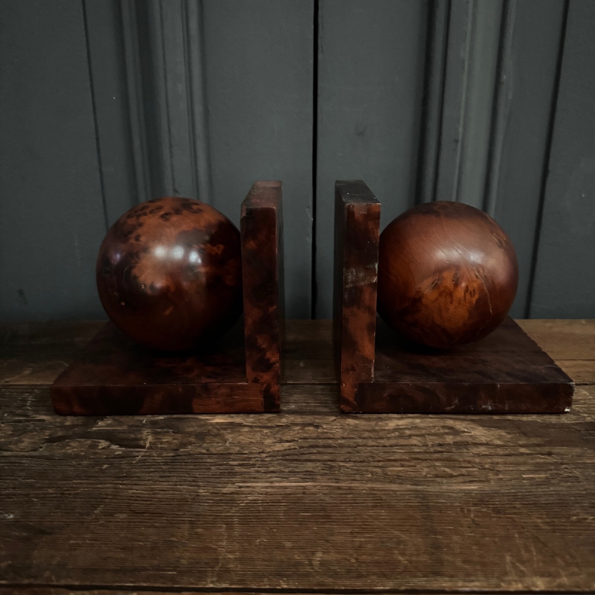 Pair Of 1950s Art Deco Burl Bookends