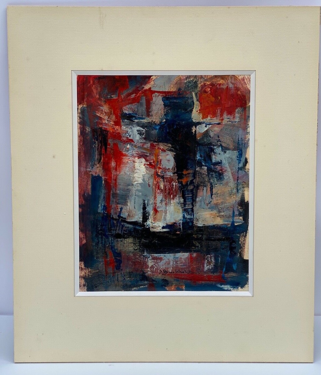 Oil Gouache On Paper Abstract Composition By Jacques Buchholz 20th Century-photo-2