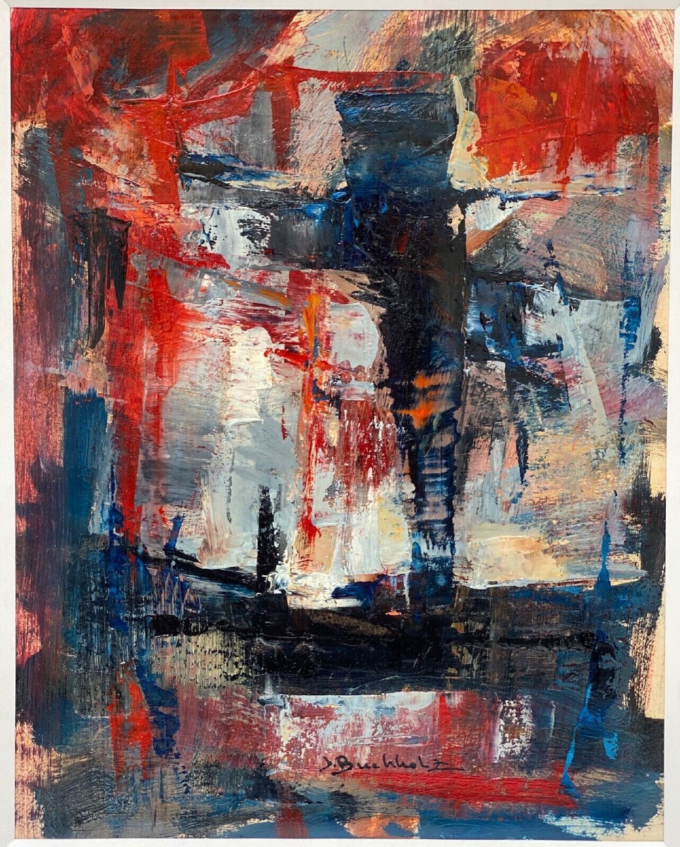 Oil Gouache On Paper Abstract Composition By Jacques Buchholz 20th Century