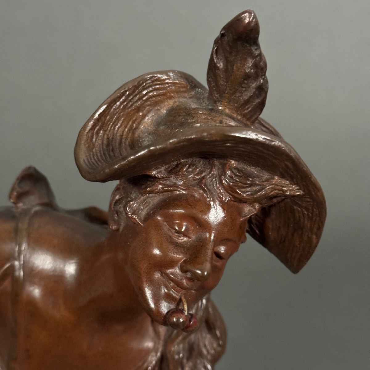 Bronze Young Girl With Cherries By Van Der Straeten Triple Patina-photo-4