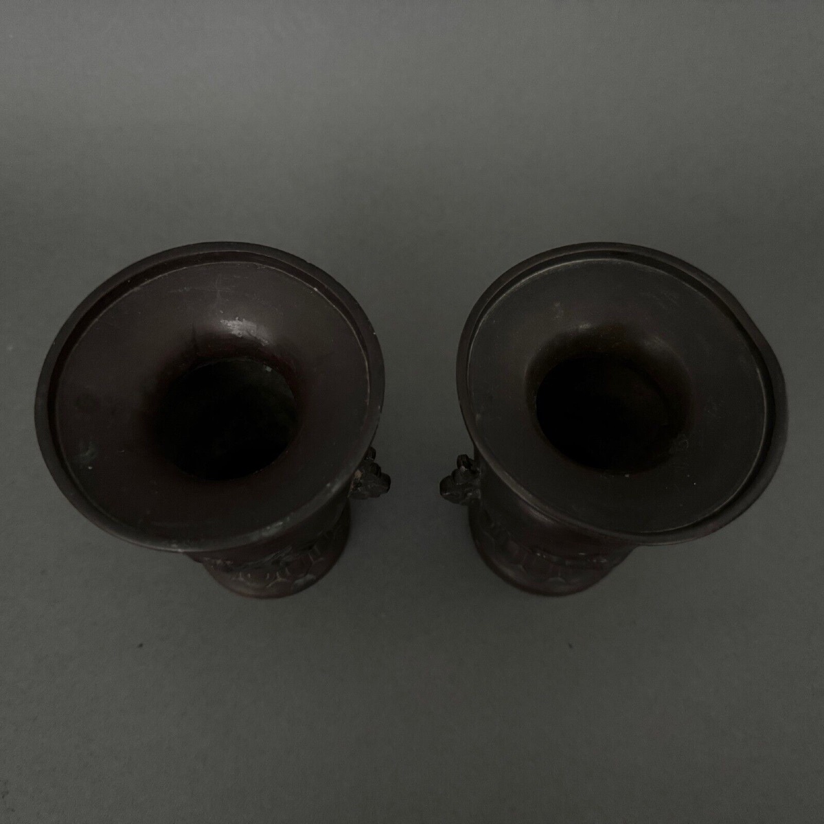 Pair Of Bronze Vases From Japan, 19th Century, Brown Patina-photo-4