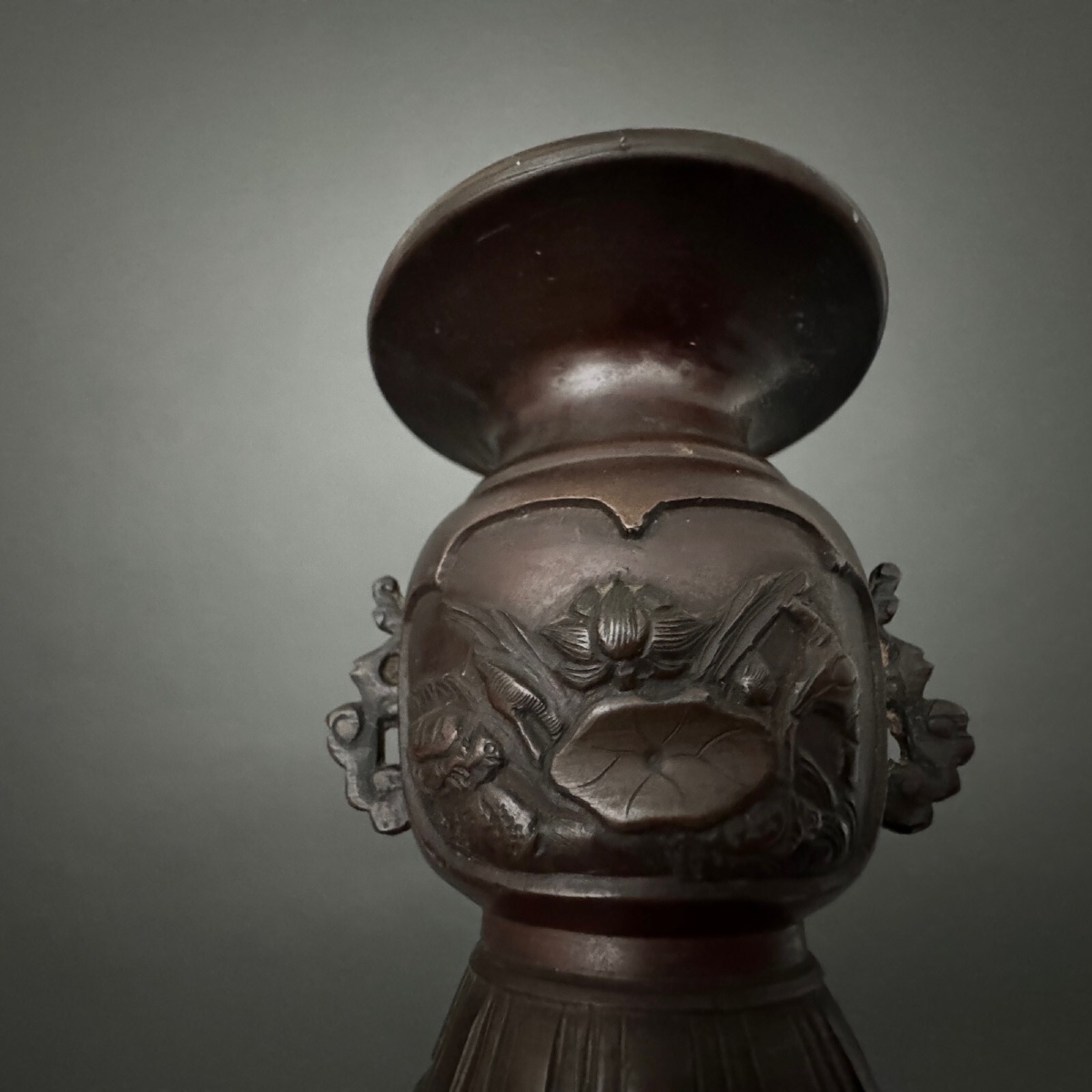 Pair Of Bronze Vases From Japan, 19th Century, Brown Patina-photo-5