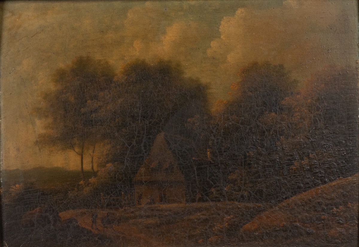 Huile sur panneau époque Restauration école flamande cadre doré-photo-2