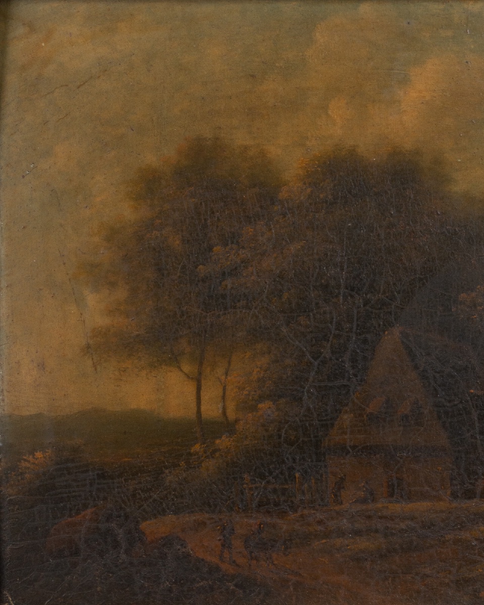 Huile sur panneau époque Restauration école flamande cadre doré-photo-3