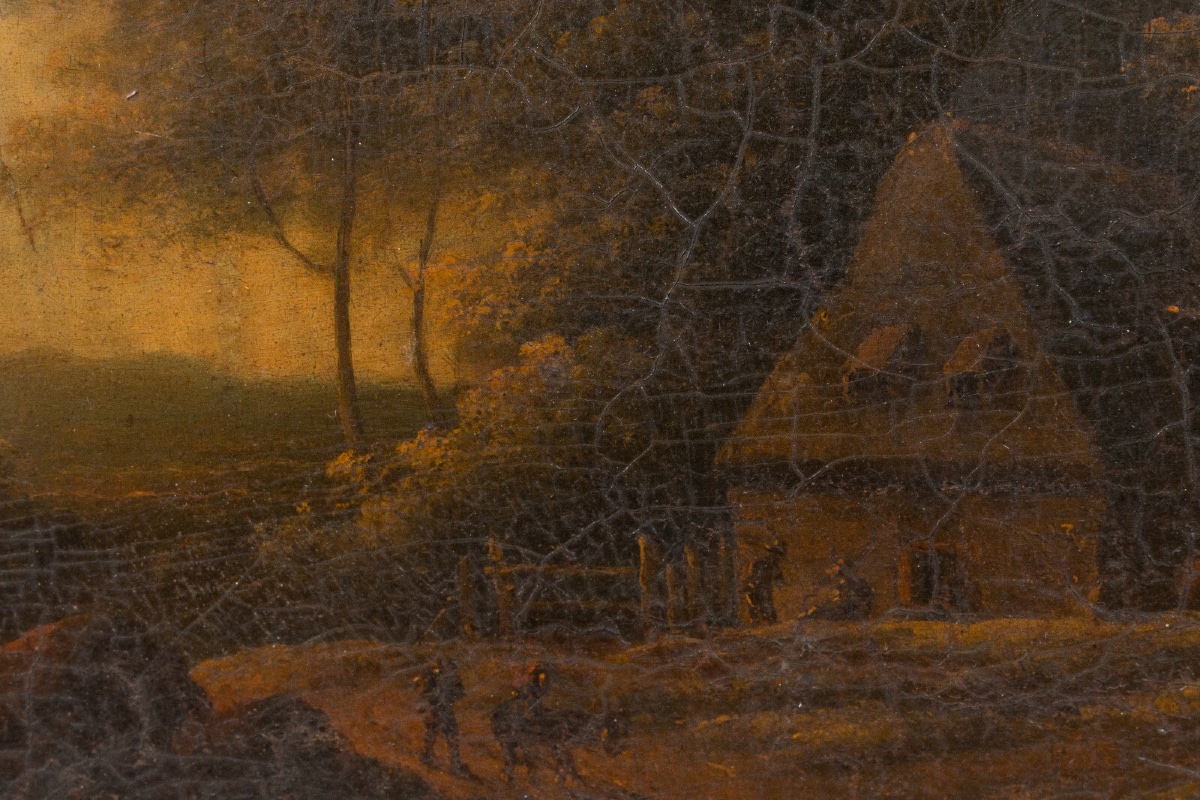 Huile sur panneau époque Restauration école flamande cadre doré-photo-1