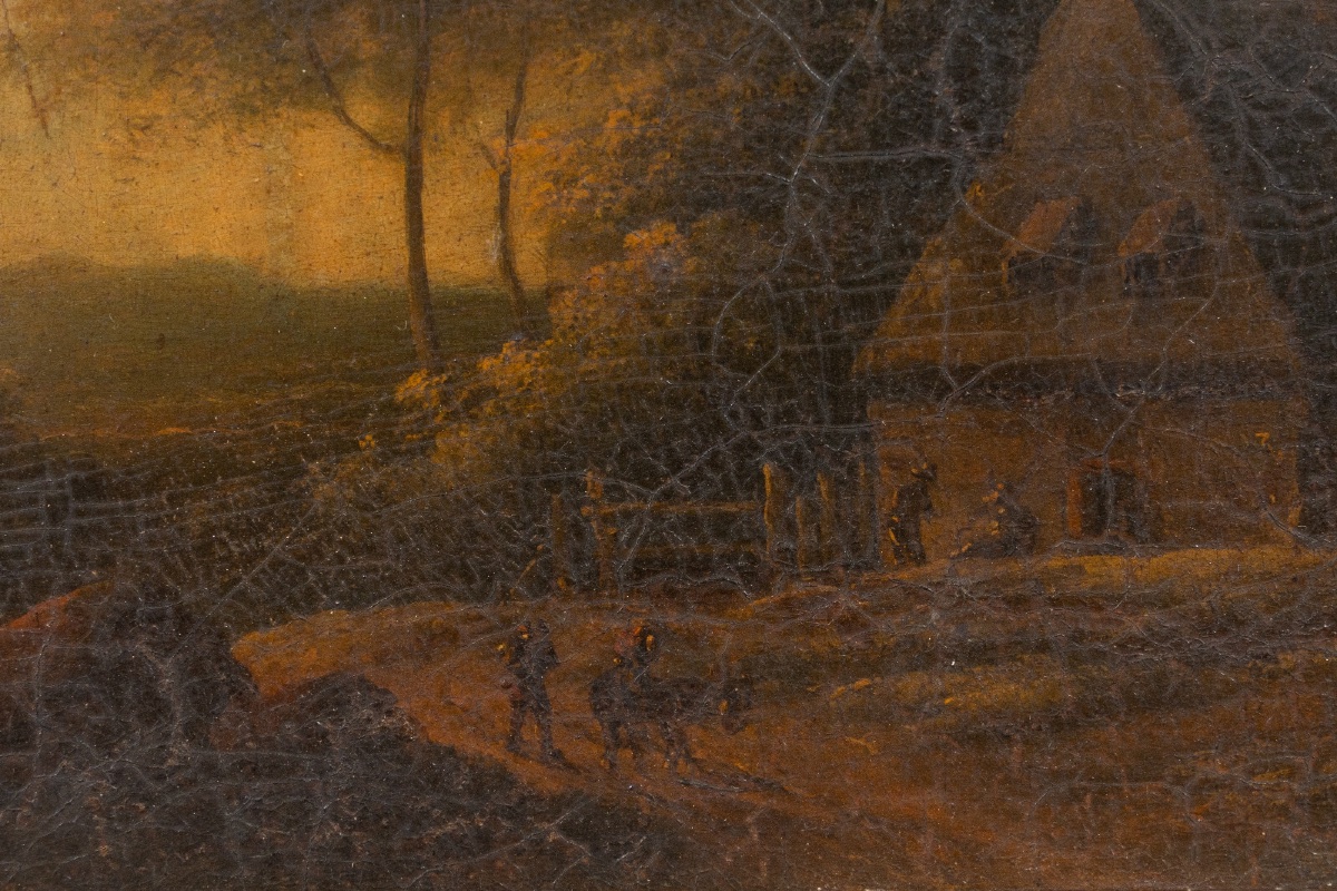 Huile sur panneau époque Restauration école flamande cadre doré-photo-2