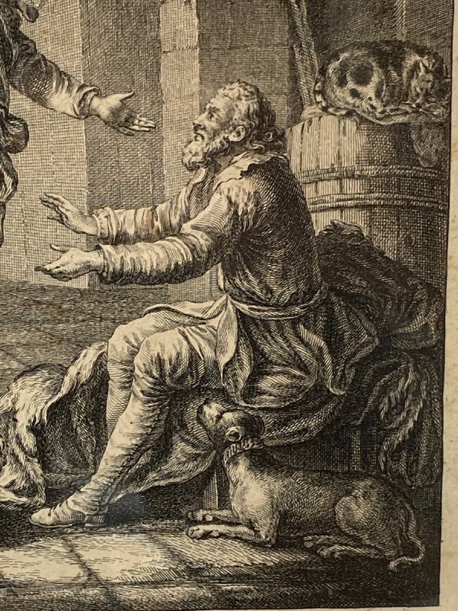 Gravure XVIIIe à Paris chez Martinet scène d'intérieur cadre doré-photo-4