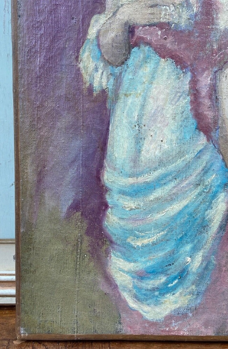 Huile sur toile femme en tenue de soirée début XXe-photo-1
