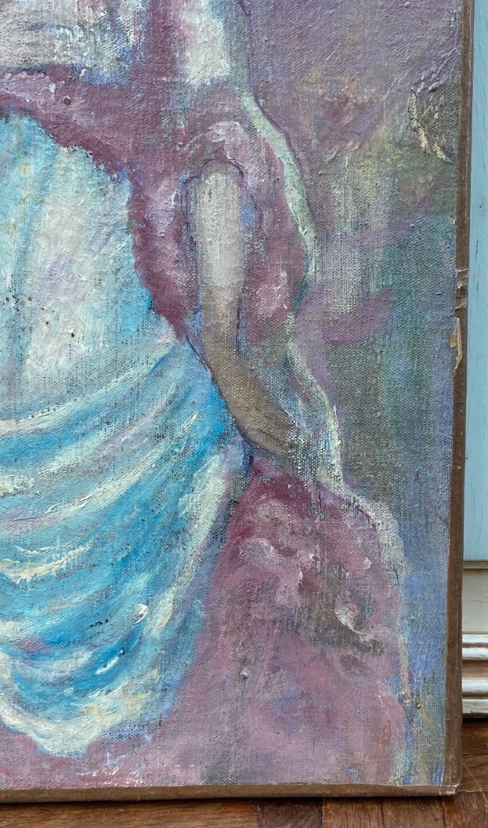 Huile sur toile femme en tenue de soirée début XXe-photo-2
