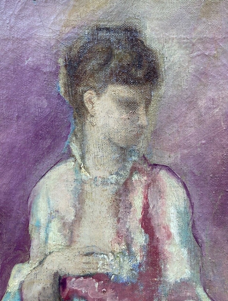 Huile sur toile femme en tenue de soirée début XXe-photo-3