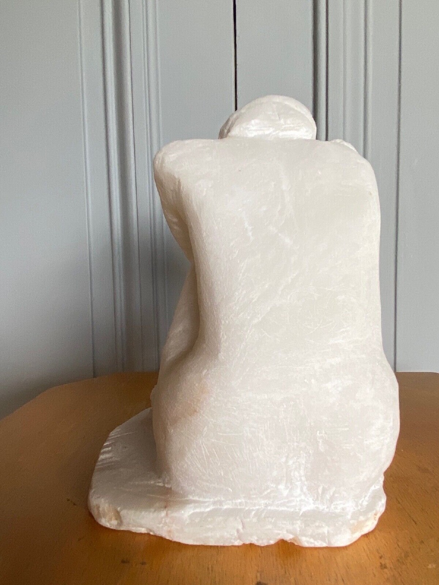 Direct Carving Sculpture In Onyx Stone, Kneeling Woman, 20th Century-photo-3