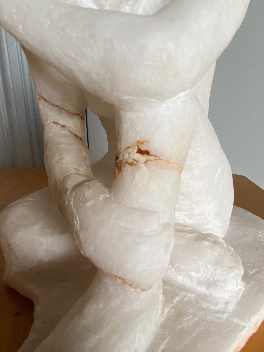 Direct Carving Sculpture In Onyx Stone, Kneeling Woman, 20th Century-photo-1