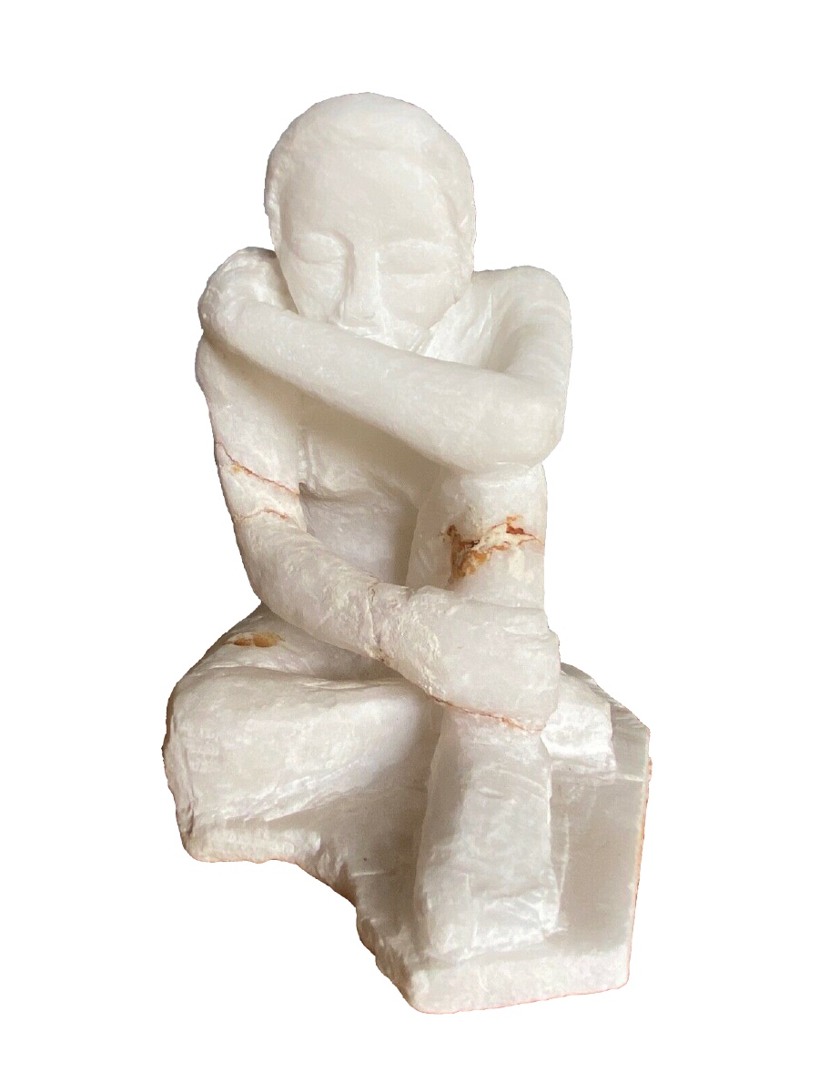 Direct Carving Sculpture In Onyx Stone, Kneeling Woman, 20th Century