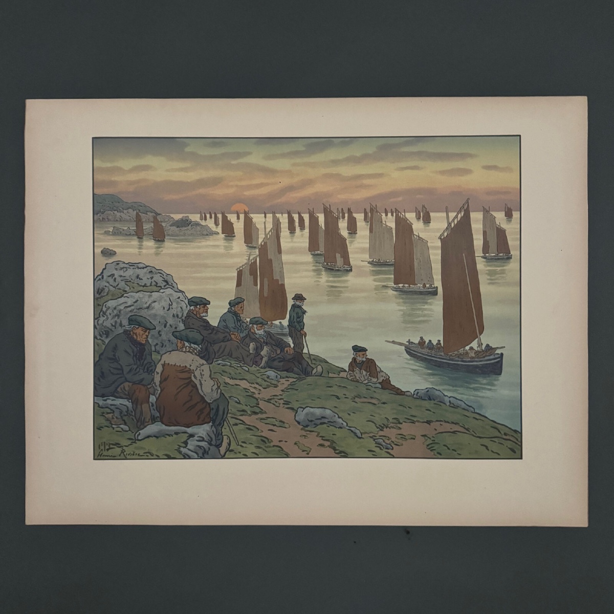 Lithographie par Henri Rivière Au Vent de Noroît - Les Vieux