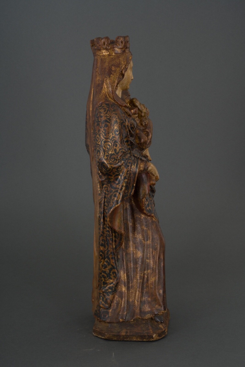 Vierge à l'Enfant en bois sculpté polychrome fin XVIIIe grande taille-photo-2