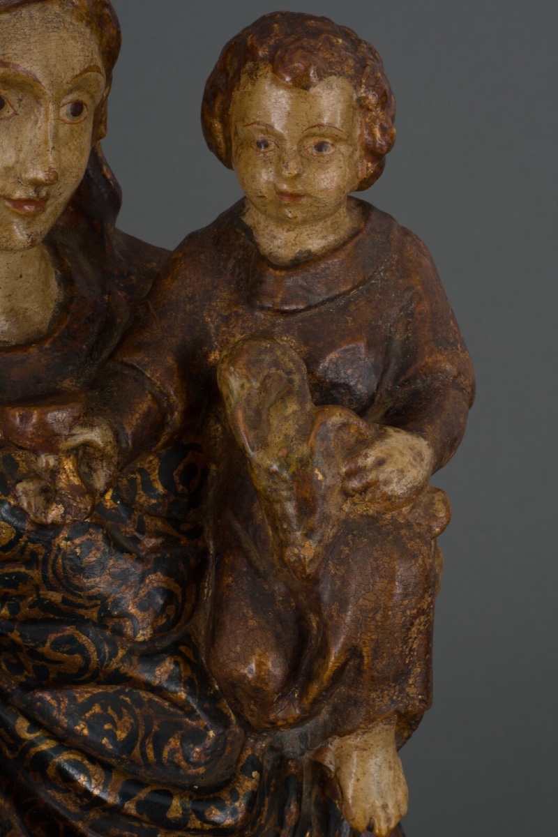 Vierge à l'Enfant en bois sculpté polychrome fin XVIIIe grande taille-photo-3