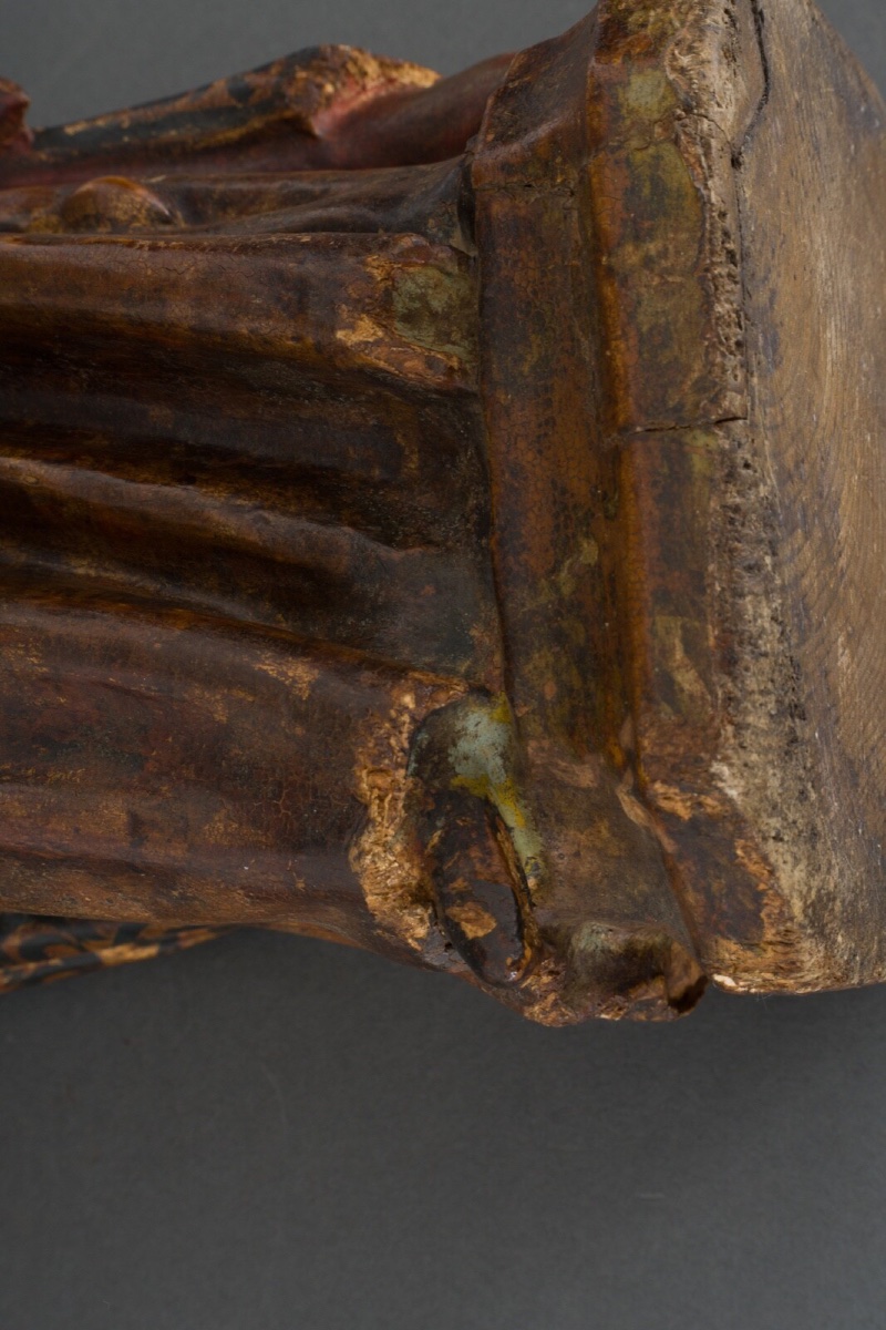 Vierge à l'Enfant en bois sculpté polychrome fin XVIIIe grande taille-photo-4