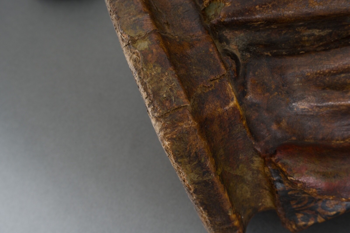 Vierge à l'Enfant en bois sculpté polychrome fin XVIIIe grande taille-photo-5