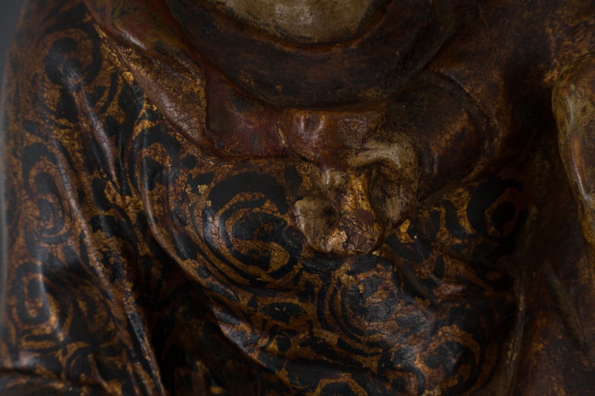 Vierge à l'Enfant en bois sculpté polychrome fin XVIIIe grande taille-photo-8