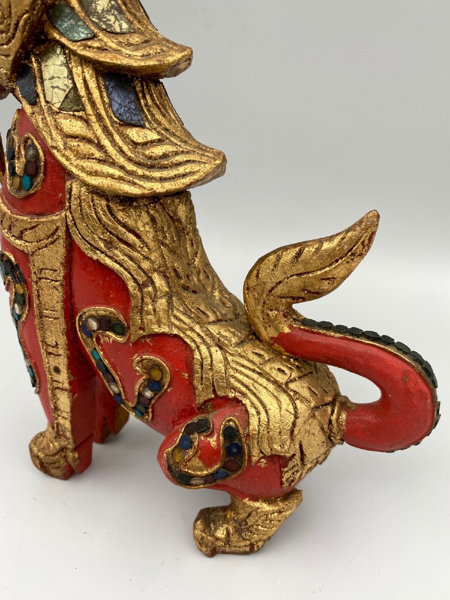 Dragon en bois Chine patine rouge dorure à la feuille XXe-photo-7