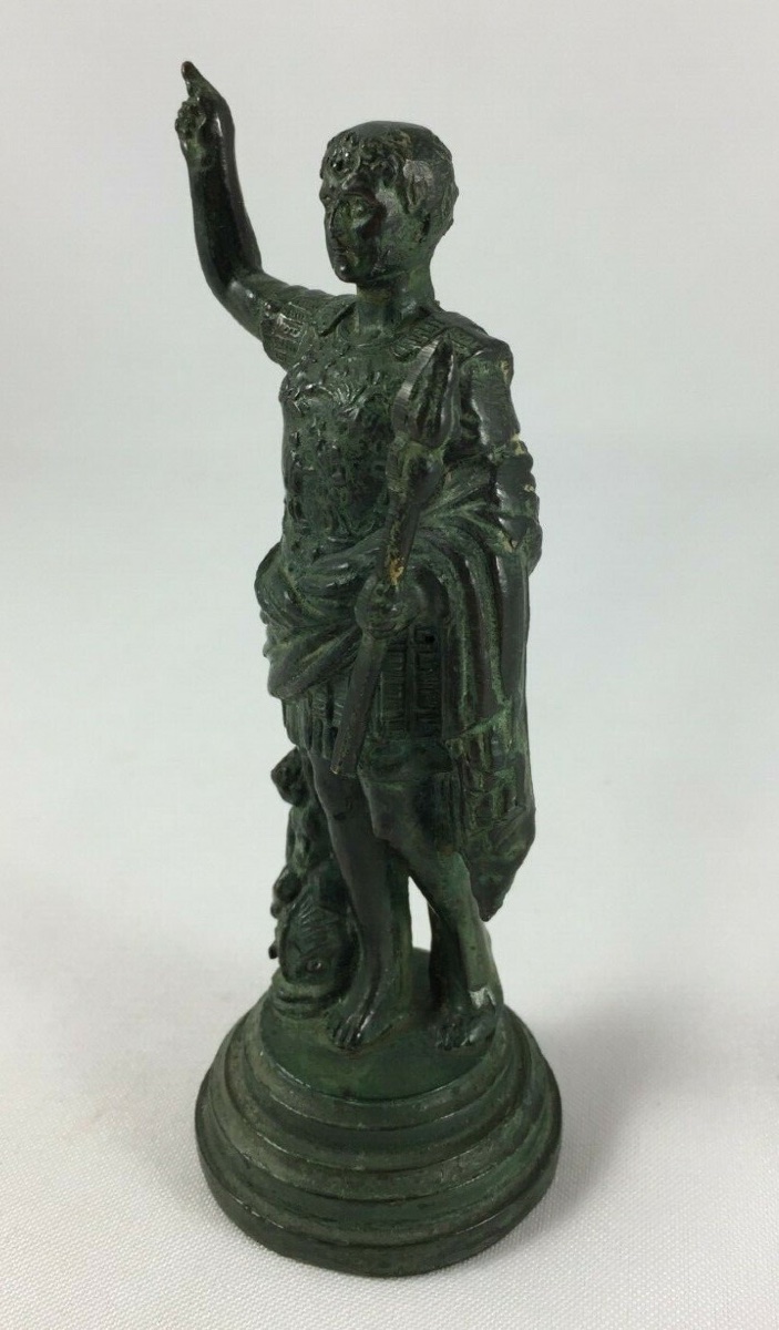 Bronze Figure In Antique Style, Green Patina, Roman Dignitary, 19th Century-photo-2