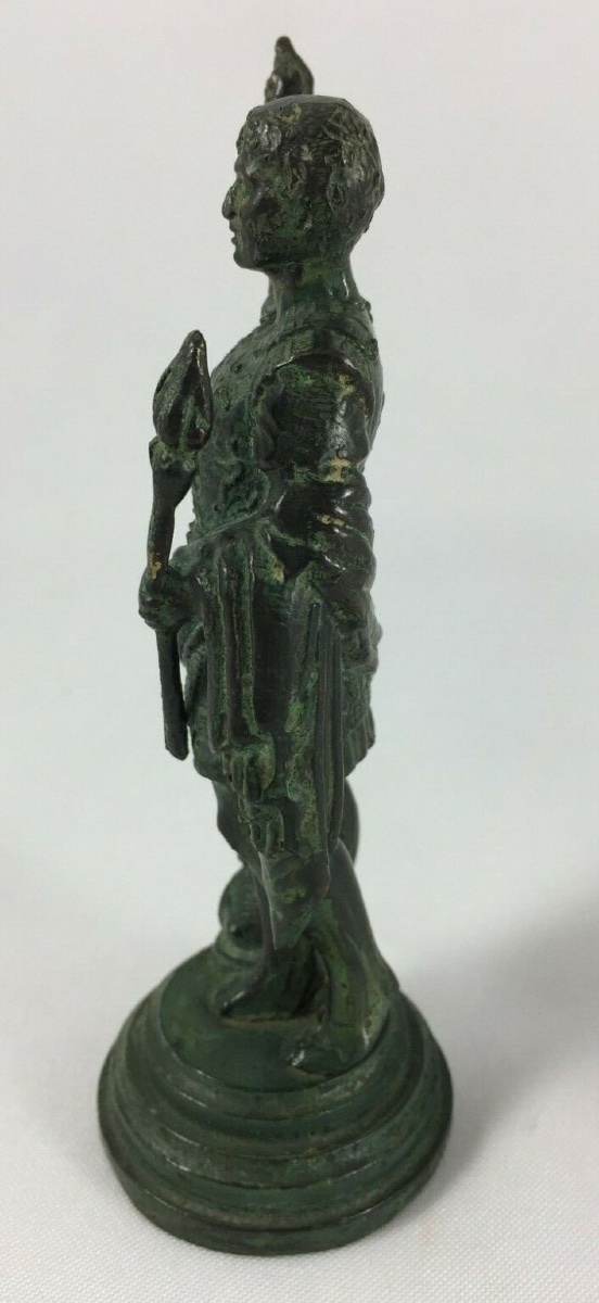 Bronze Figure In Antique Style, Green Patina, Roman Dignitary, 19th Century-photo-3