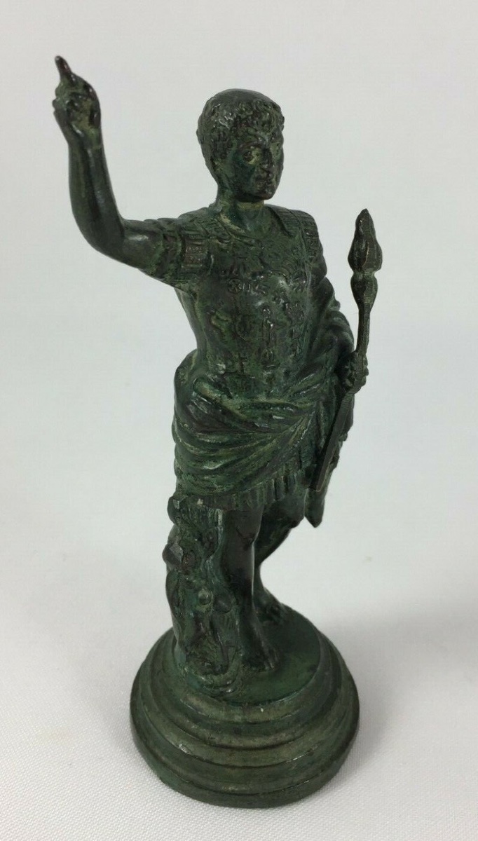 Bronze Figure In Antique Style, Green Patina, Roman Dignitary, 19th Century-photo-4