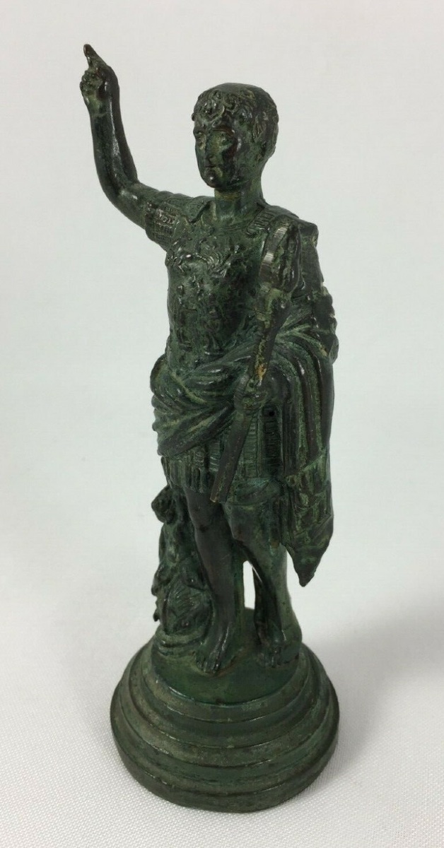Bronze Figure In Antique Style, Green Patina, Roman Dignitary, 19th Century-photo-8