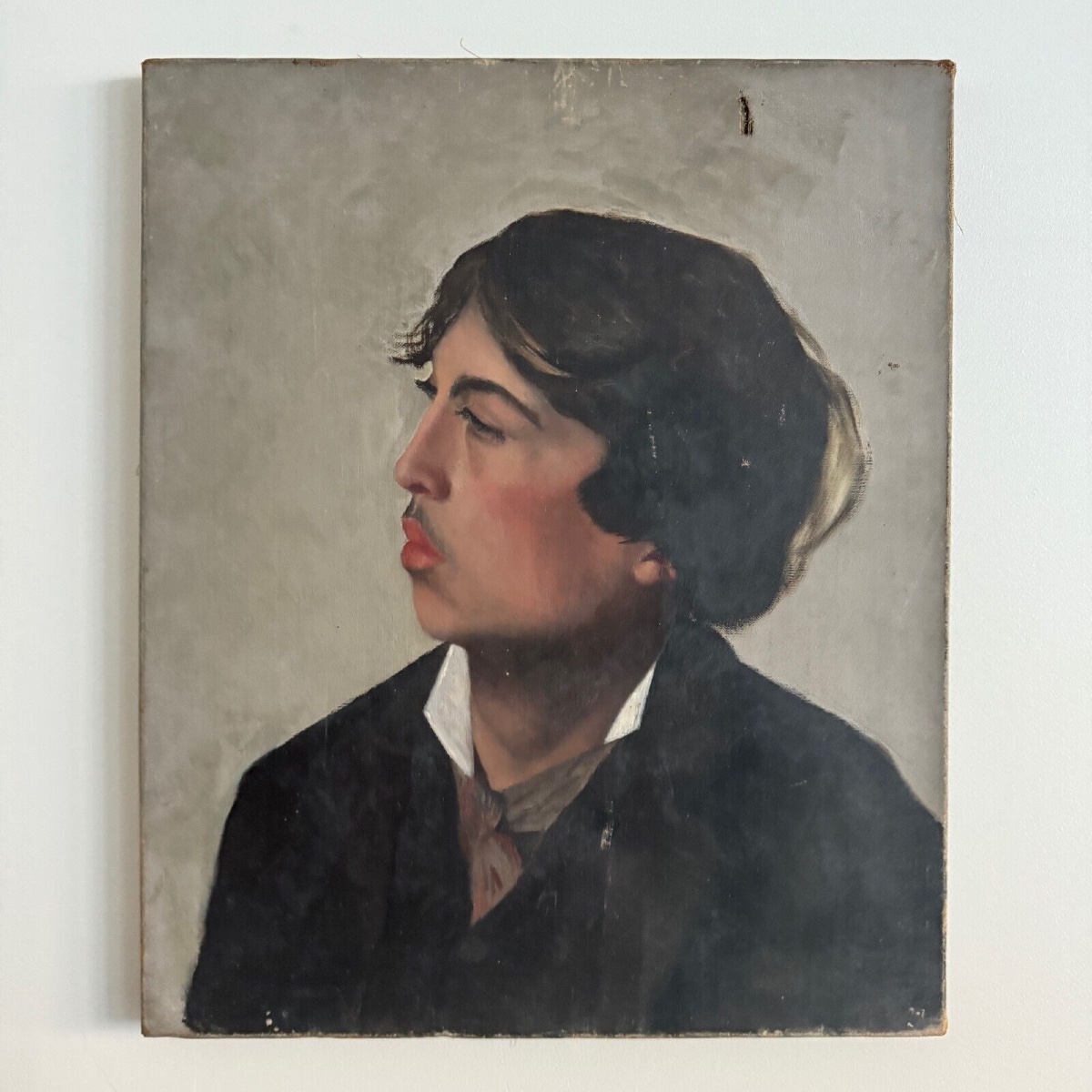Oil On Canvas Portrait Of A Young Man In Profile, Late 19th Century