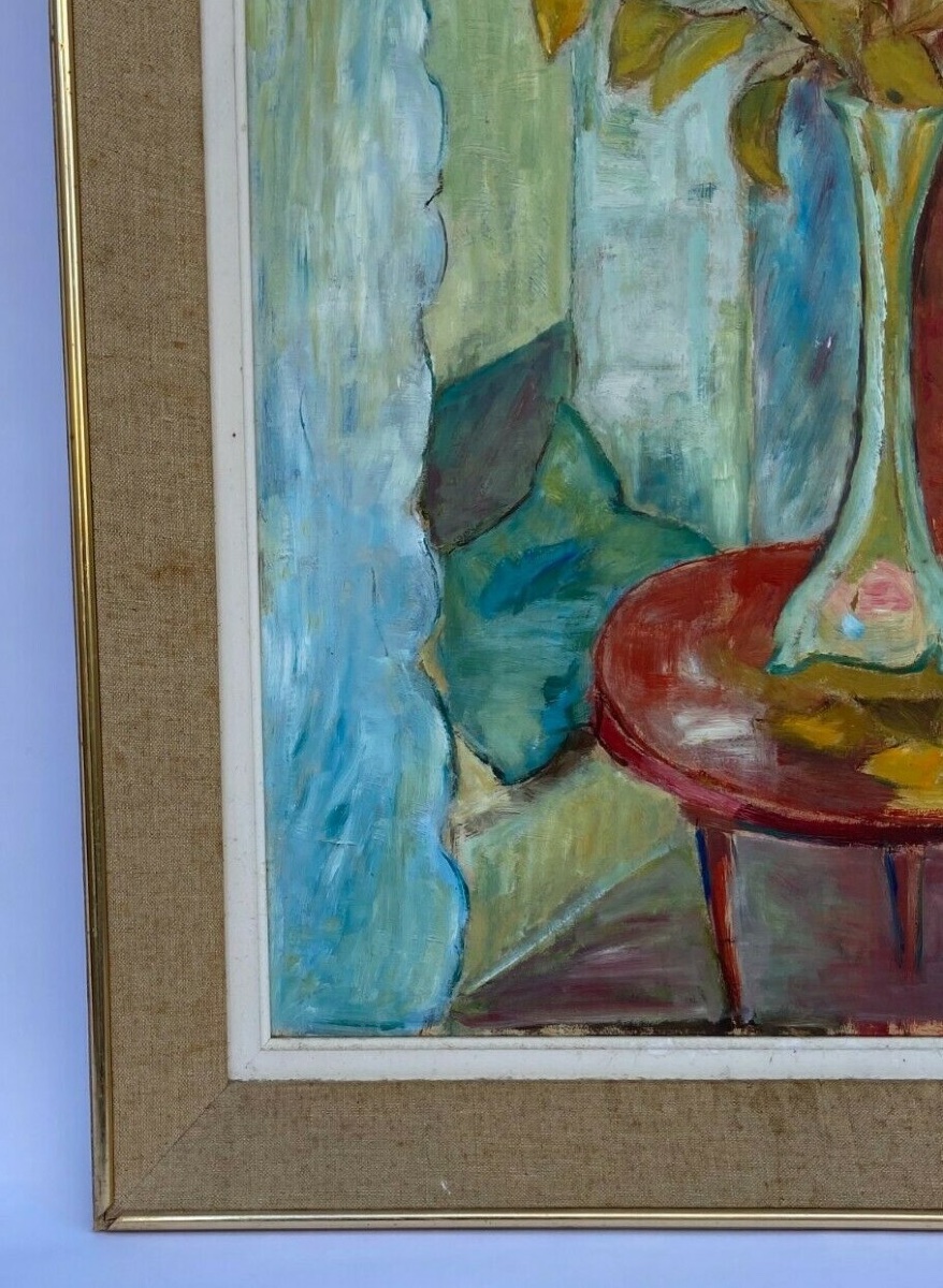 Huile sur carton nature morte aux fleurs 1950 non signée-photo-1