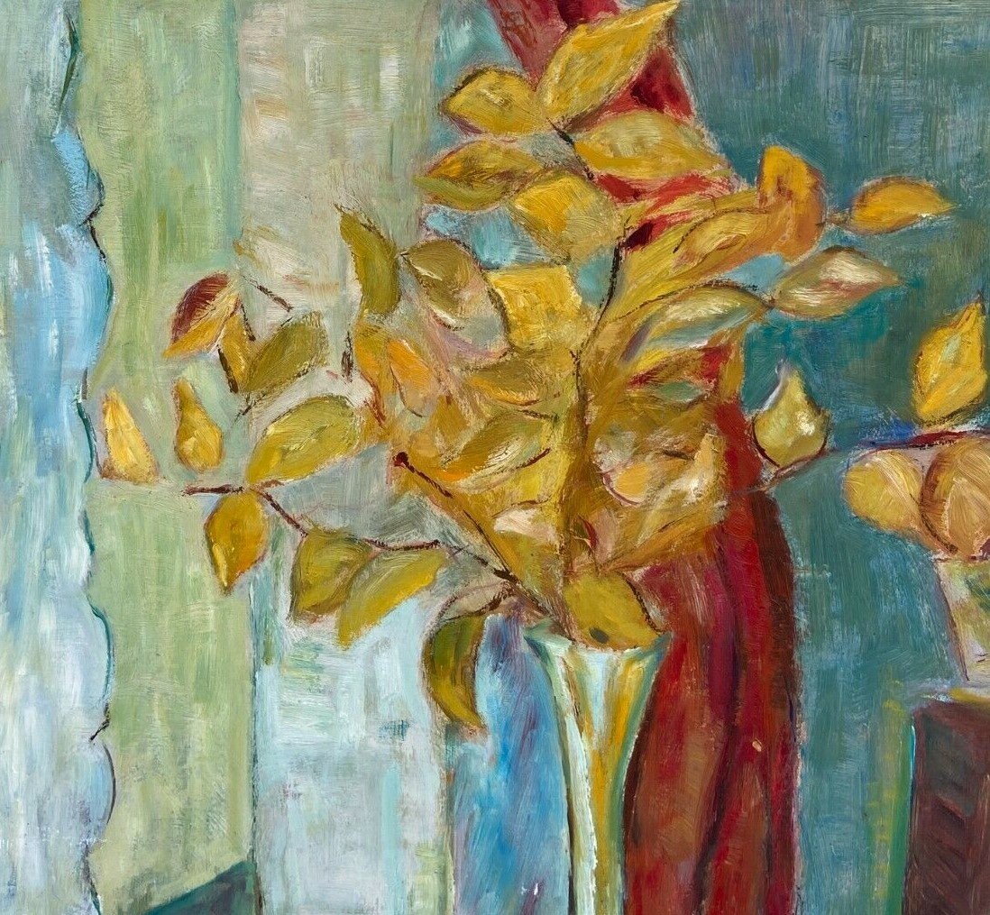 Huile sur carton nature morte aux fleurs 1950 non signée-photo-5
