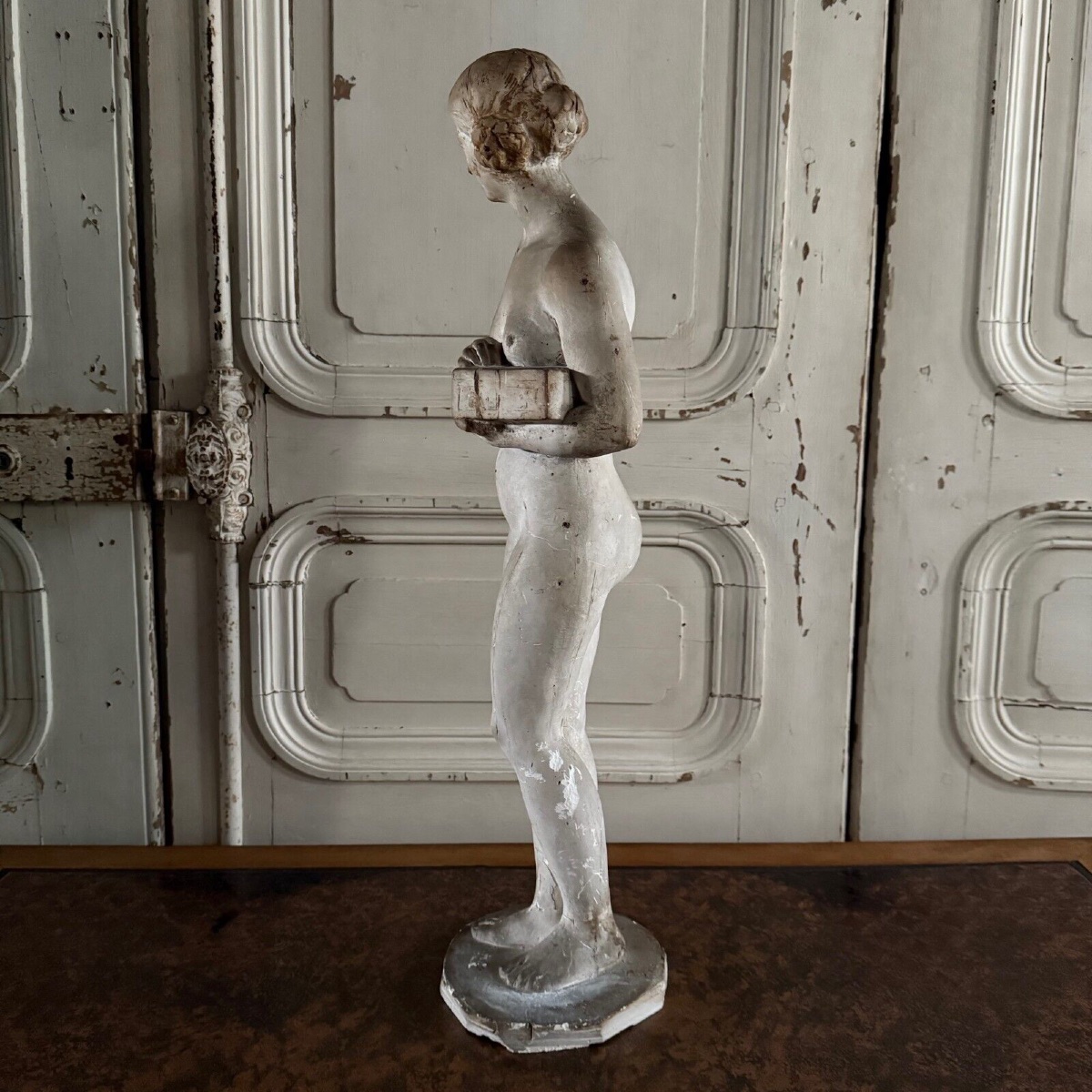 Statue plâtre d'atelier par Charles Filleul sujet féminin au coffret XXe-photo-1