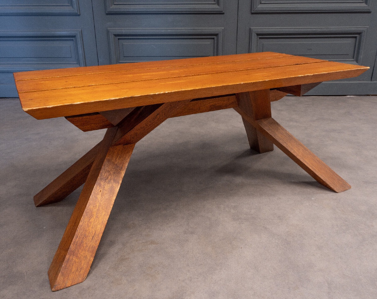 1970s Slatted Coffee Table In The Style Of Pierre Chapo-photo-5