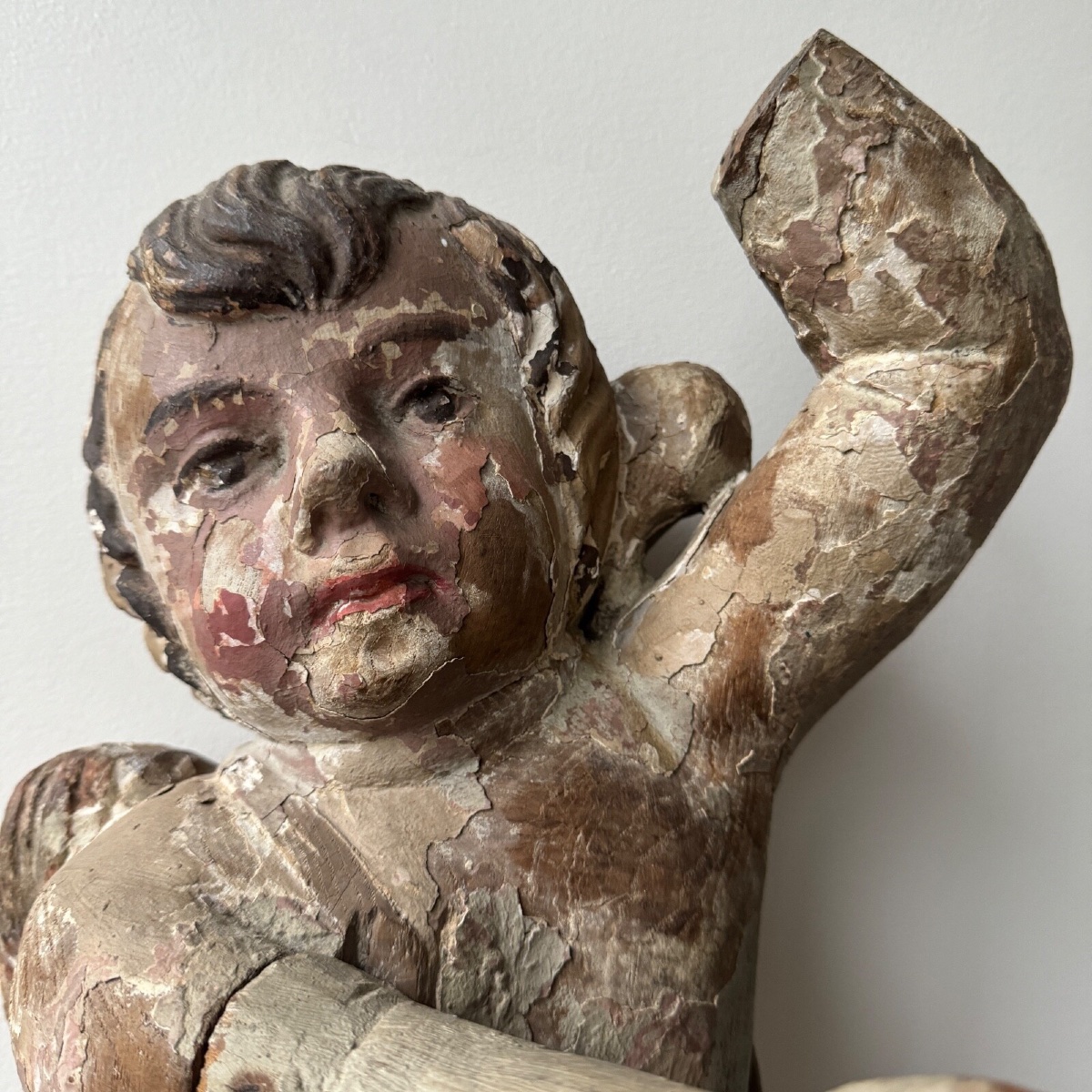 Angelot en bois sculpté polychrome XVIIe-photo-7