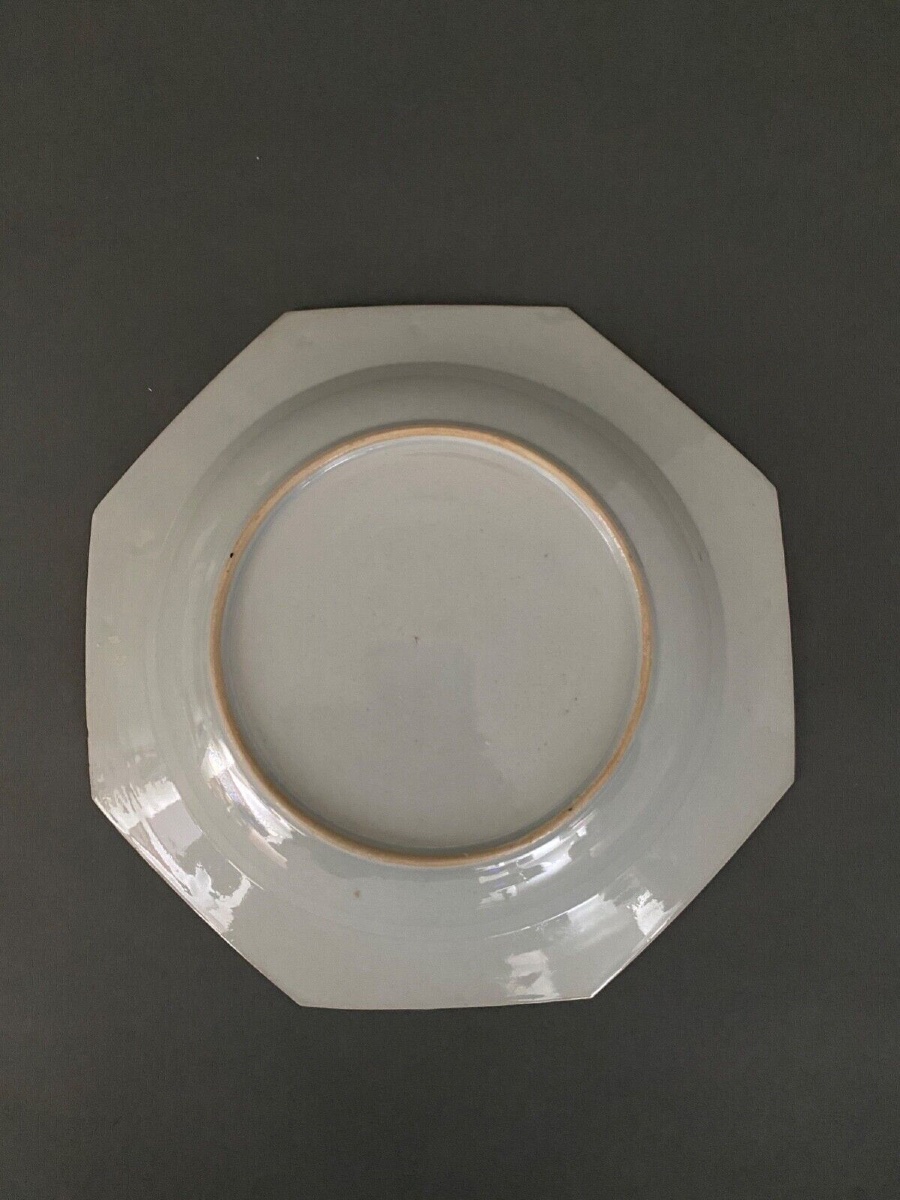 Octagonal Tournai Hollow Porcelain Plate, Chinese Style, 18th Century-photo-3