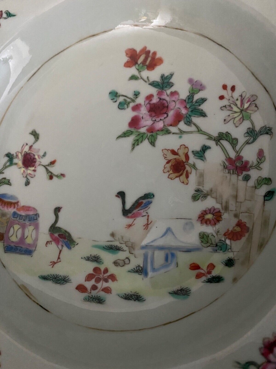 Octagonal Tournai Hollow Porcelain Plate, Chinese Style, 18th Century-photo-1