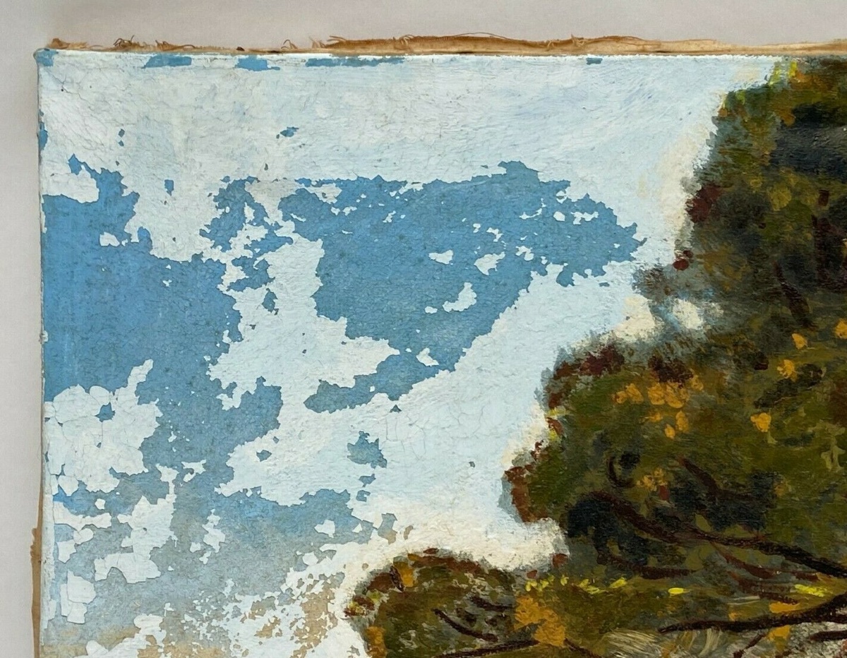 Huile sur toile par J. Hatetuy paysage scène de pêcheurs XXe-photo-4