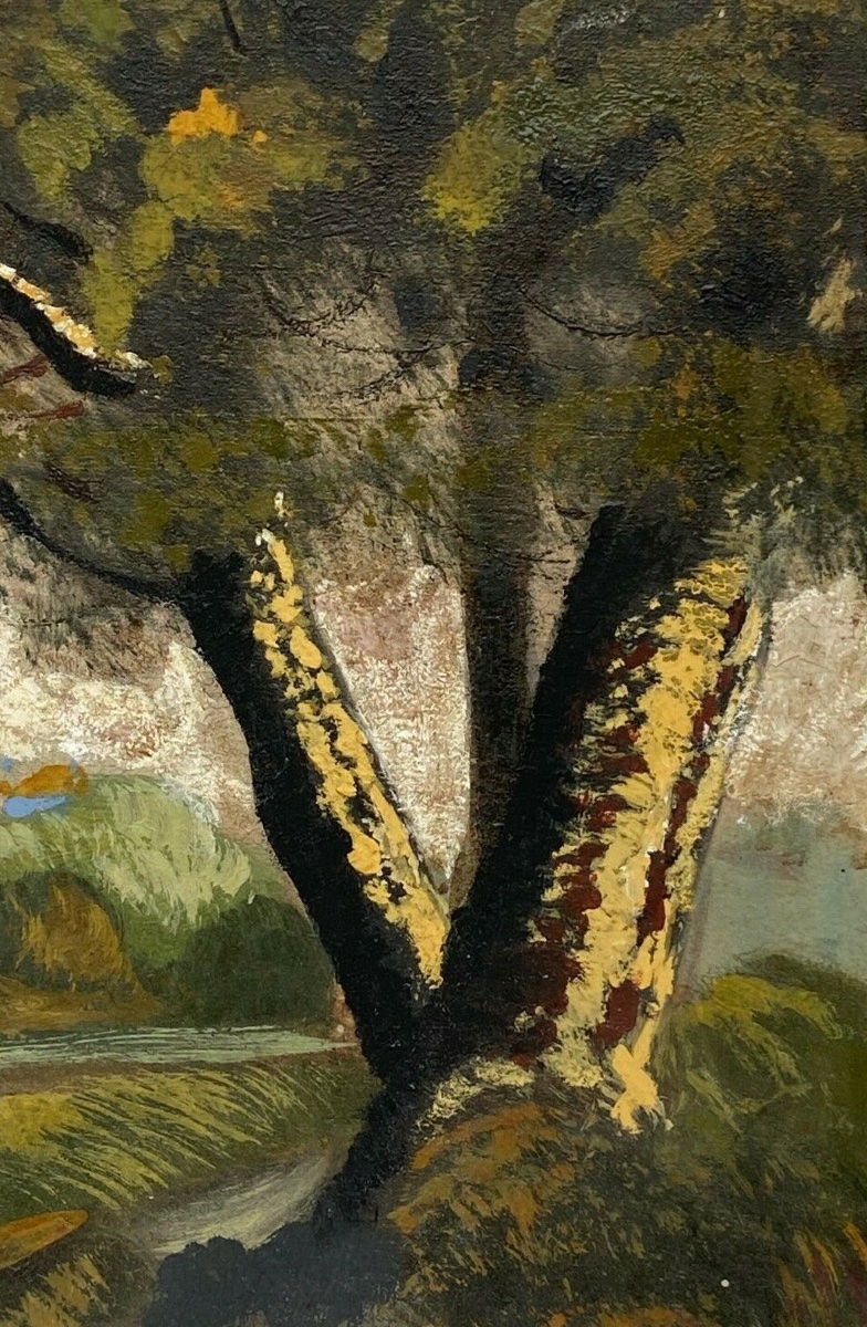 Huile sur toile par J. Hatetuy paysage scène de pêcheurs XXe-photo-6