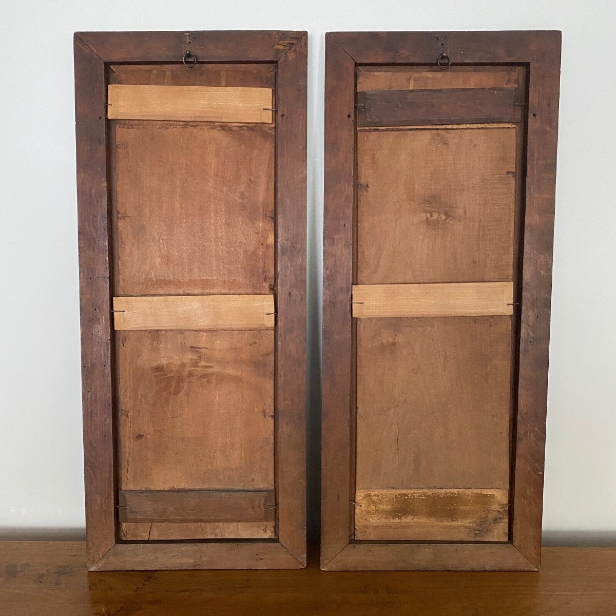 Paire de panneaux en bois peint décor goût de la Haute Epoque cadre bois-photo-5