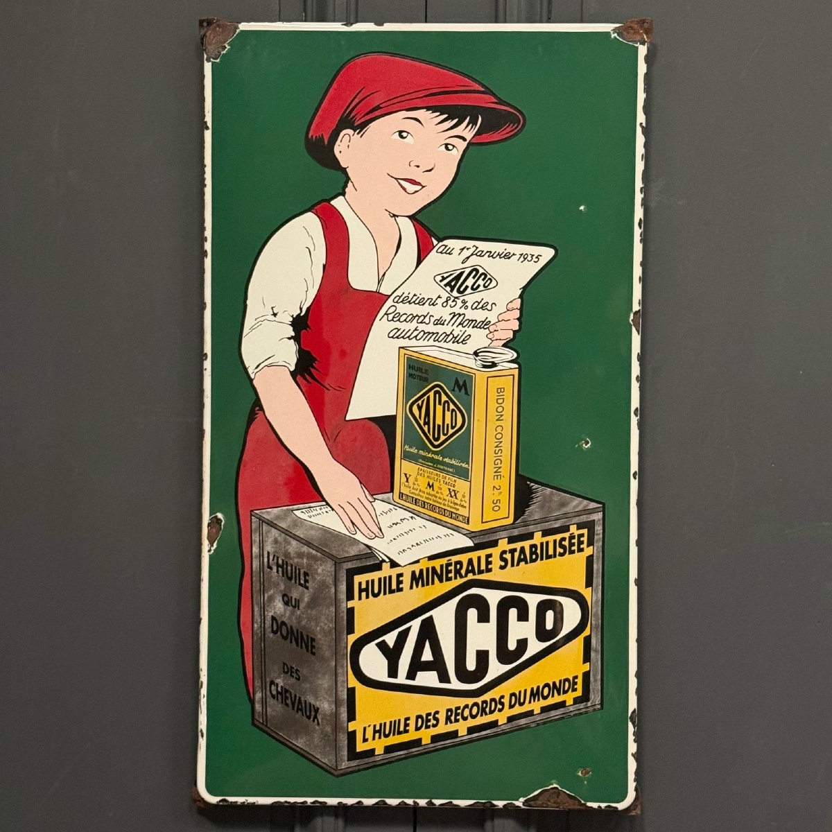 Yacco Enamelled Advertising Plate 103 X 58 Cm
